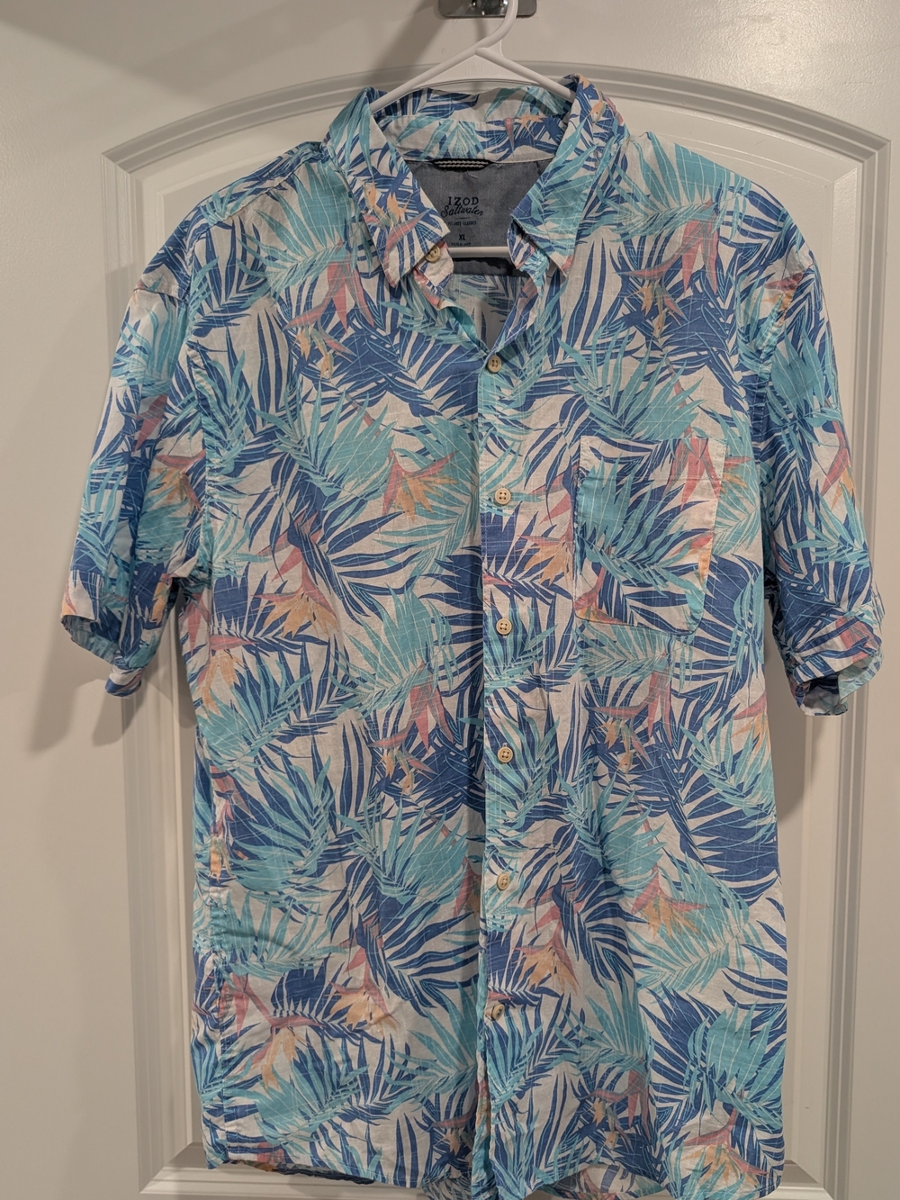 Men's Izod Multicolor Blue Tropical Button-Down Shirt Size XL